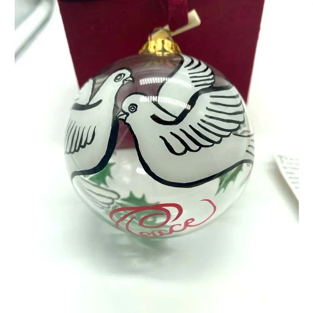 Chase Inside Art Reverse Painted‎ Doves Peace Blown Glass Christmas Ornament 3
